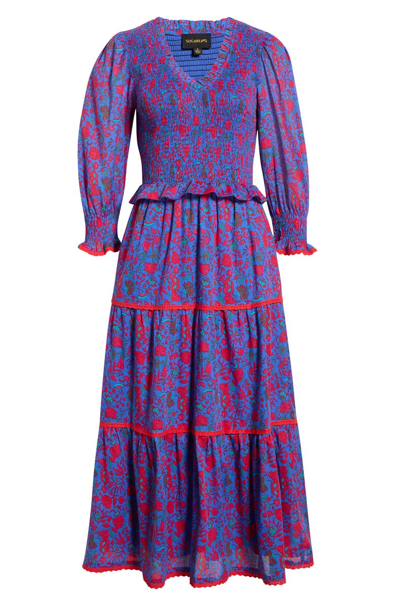 SUGARLIPS Tanya Floral Print Long Sleeve Smocked Dress, Main, color,