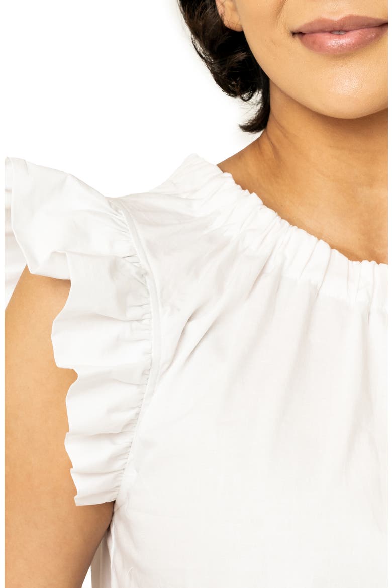 Flutter Sleeve Stretch Cotton Poplin Top, Alternate, color, WHITE