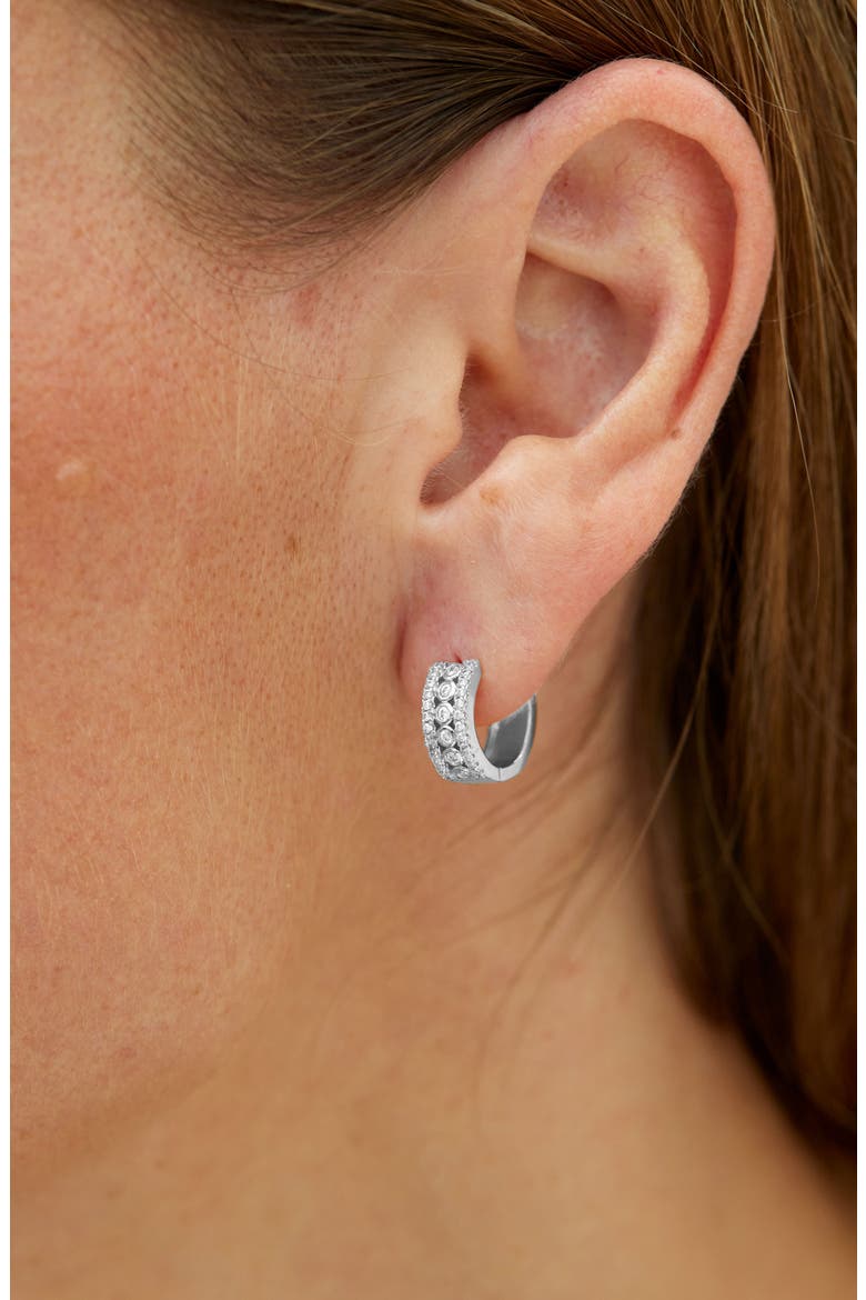 Triple Row CZ Huggie Hoop Earrings, Alternate, color, WHITE