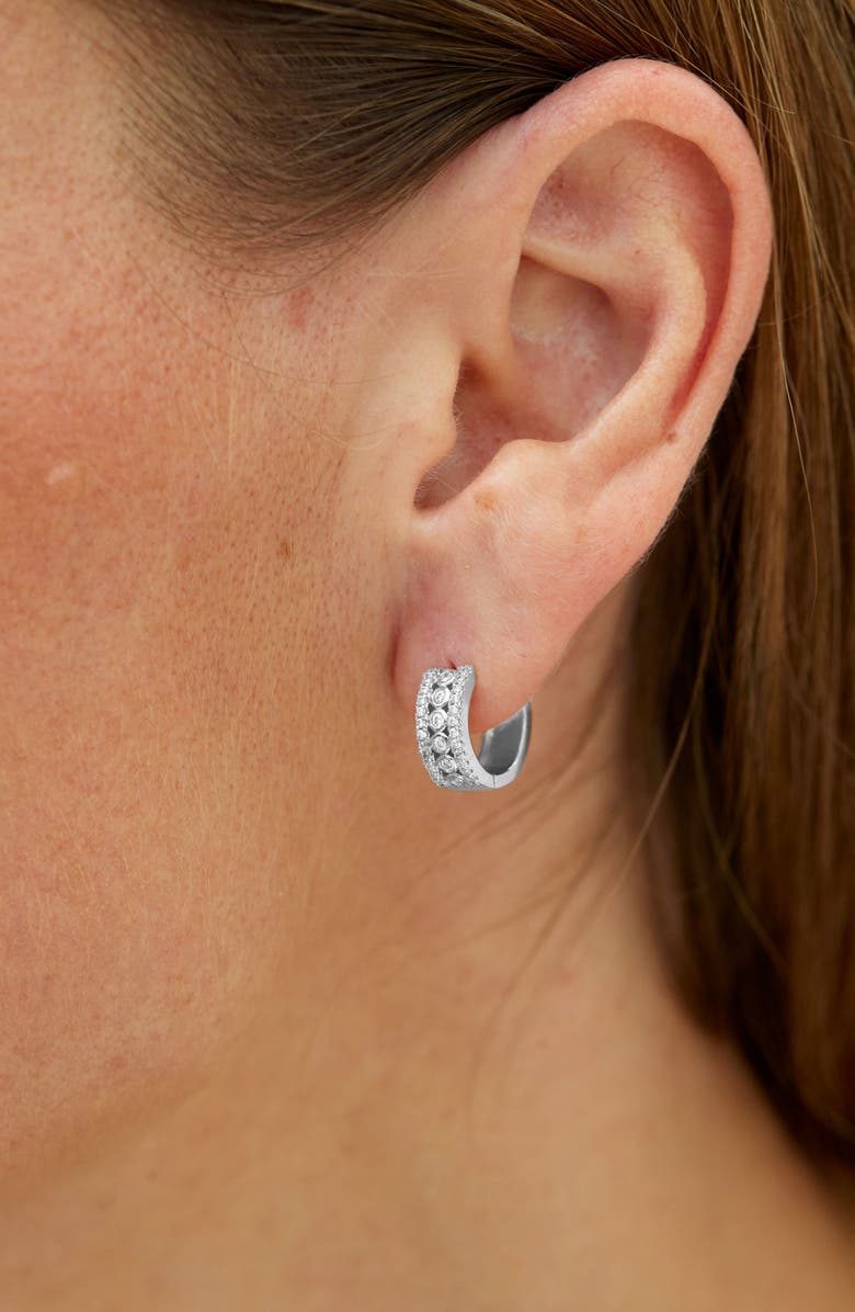 SAVVY CIE JEWELS Triple Row CZ Huggie Hoop Earrings, Alternate, color, White