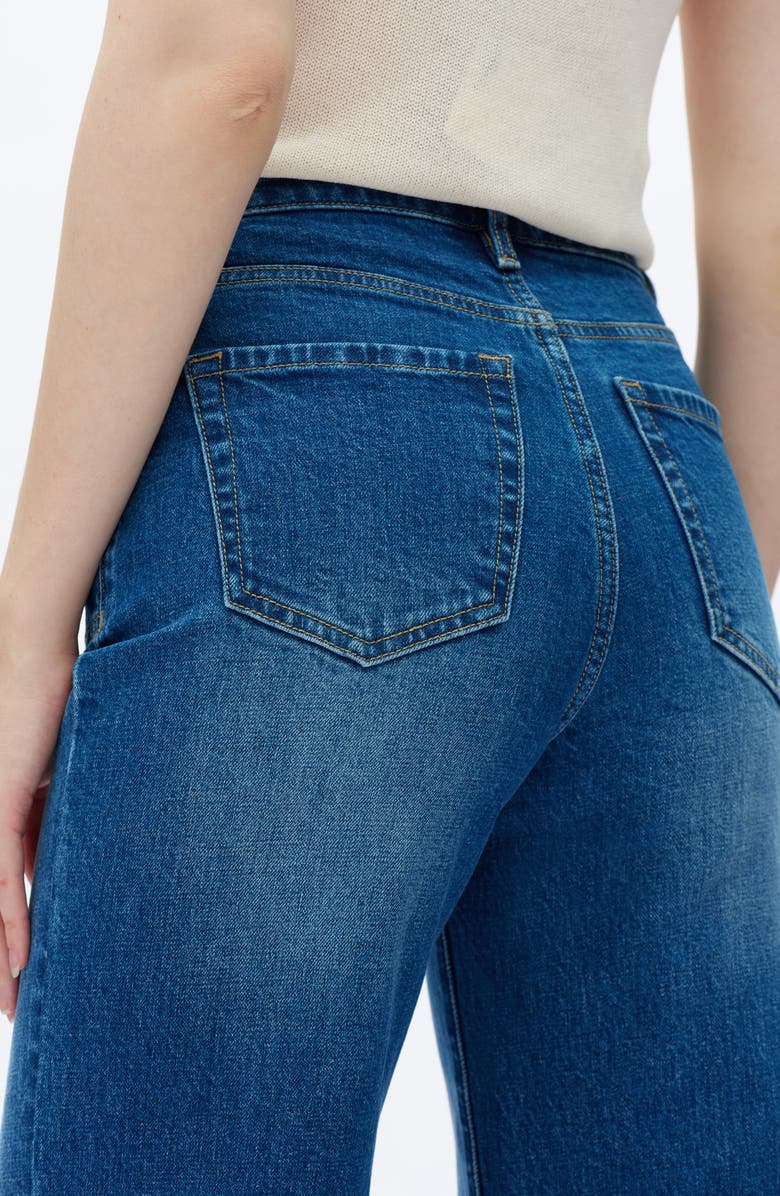 Bayeas Exposed Button High Waist Wide Leg Jeans, Alternate, color, Medium Blue