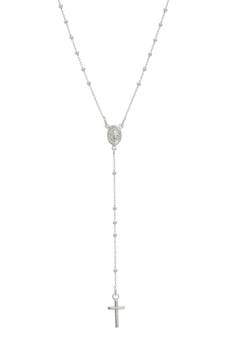 Sterling Silver Rosary Necklace, Main, color, SILVER