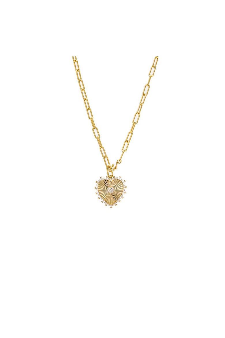 Pave Accented Ridged Heart Pendant Lariat, Main, color, Gold