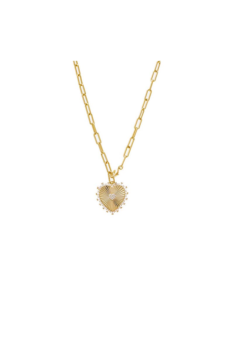 BY ADINA EDEN Pave Accented Ridged Heart Pendant Lariat, Main, color, Gold