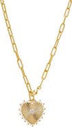 BY ADINA EDEN Pave Accented Ridged Heart Pendant Lariat
