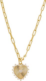 BY ADINA EDEN Pave Accented Ridged Heart Pendant Lariat