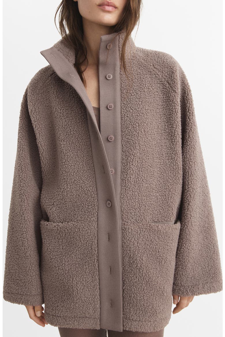 Textured Fleece Cardigan, Main, color, BROWN