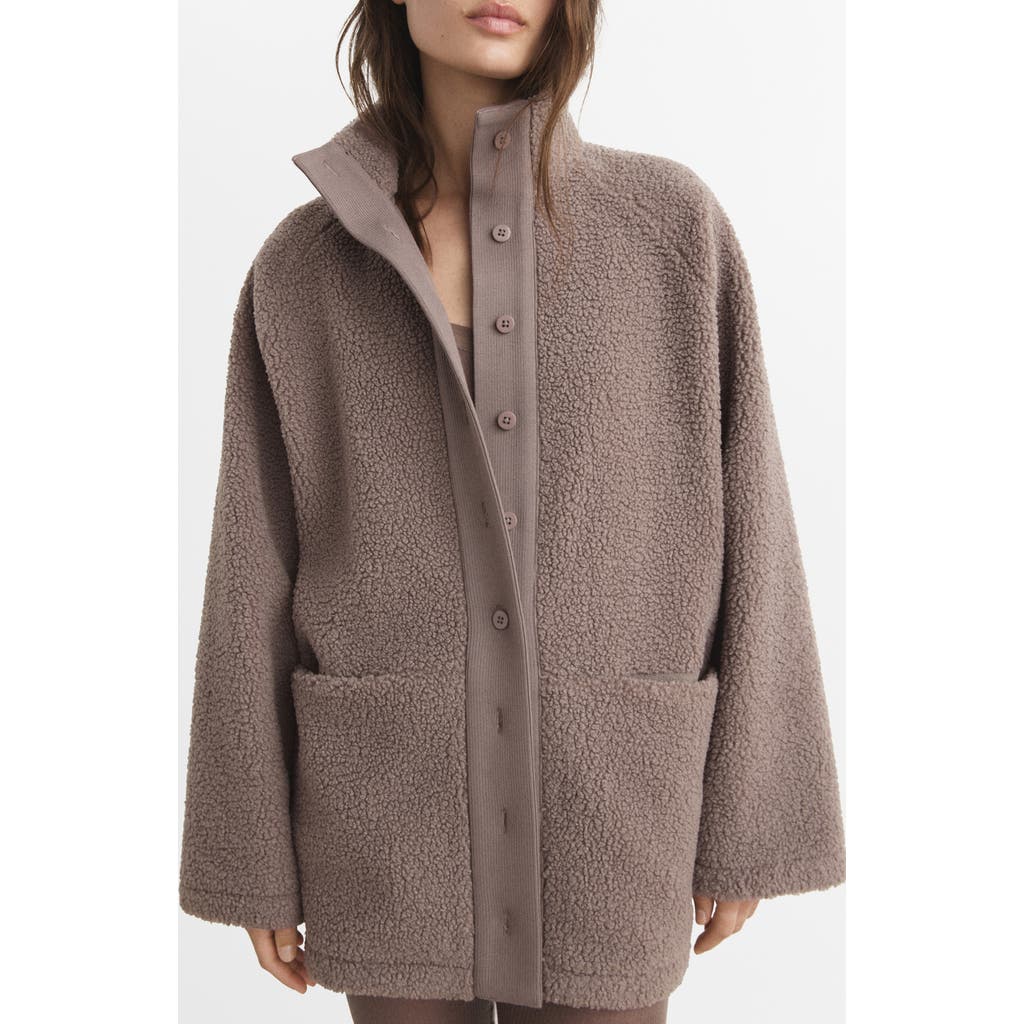 Mango Textured Fleece Cardigan In Brown