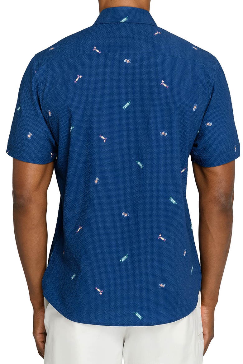 Slim Fit Tropical Drinks Woven Short Sleeve Seersucker, Alternate, color, NAVY/GREEN