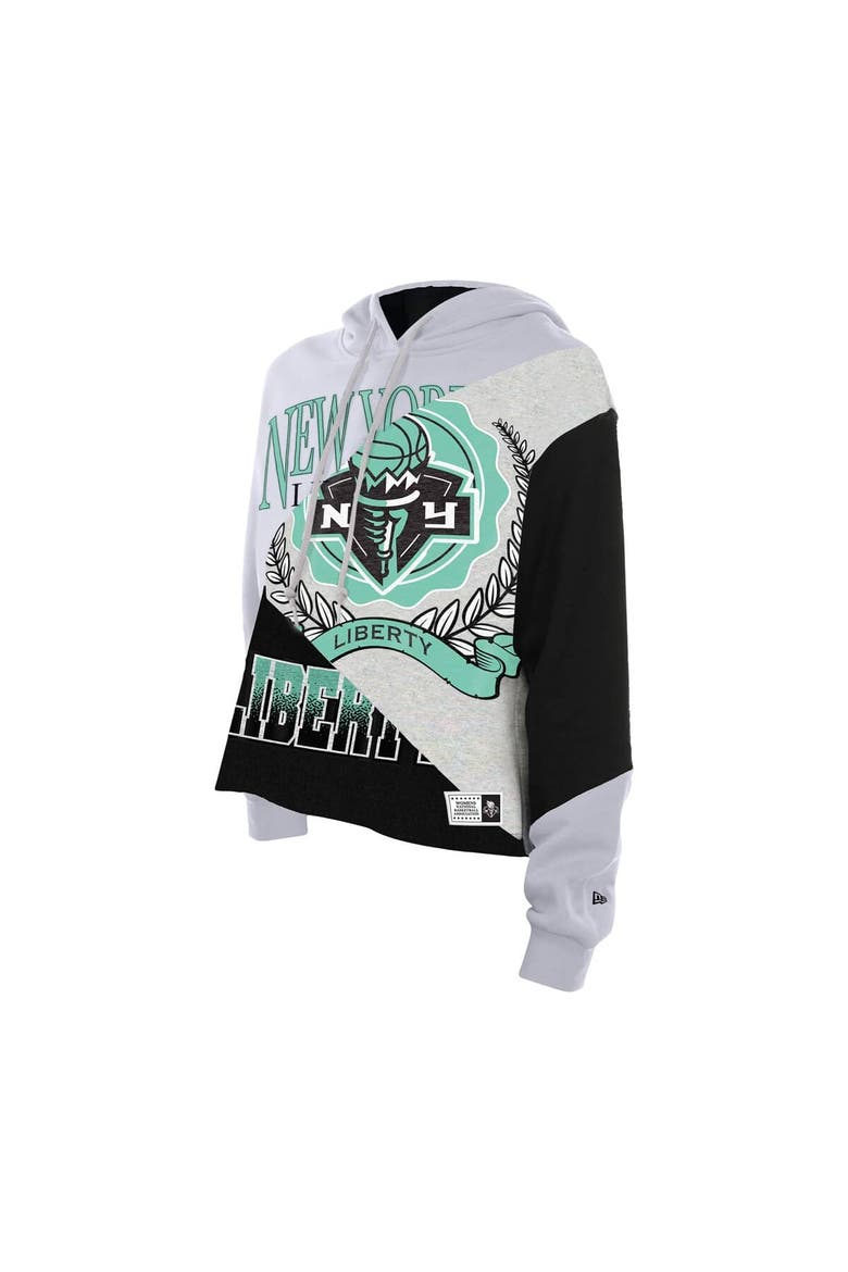 Women's New Era  New York Liberty Upcycled Color Block Cropped Boxy Hoodie, Alternate, color, White