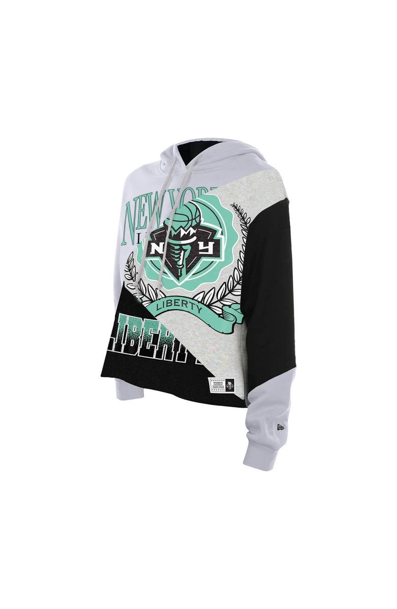 New Era Women
s New Era  New York Liberty Upcycled Color Block Cropped Boxy Hoodie, Alternate, color, White