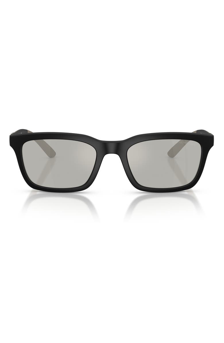 Emporio Armani 55mm Rectangle Sunglasses, Main, color, Black / Grey Flash Silver