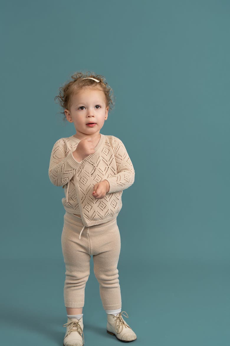 Pointelle Knit 3 Piece Top, Pants and Hat Set, Alternate, color, Ivory