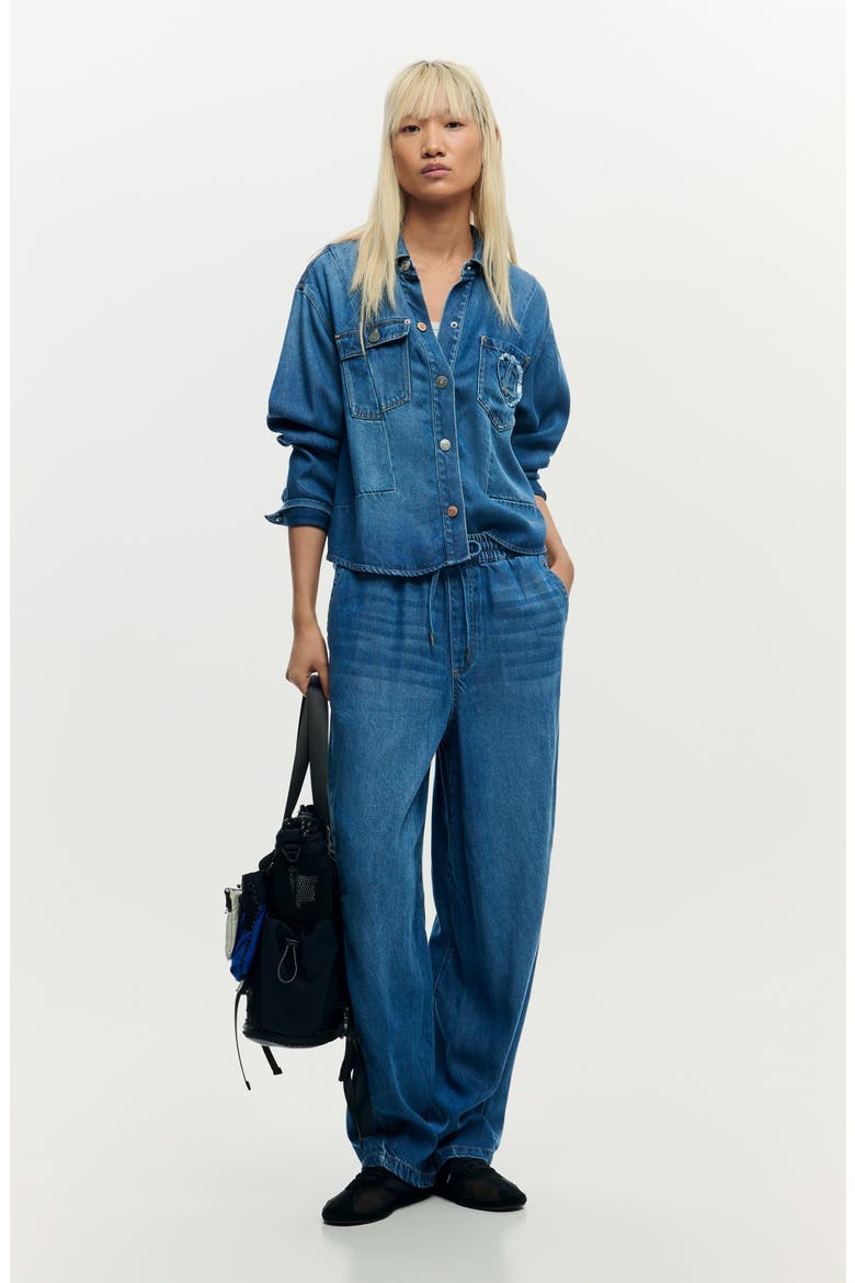 Drawstring Wide Leg Jeans, Alternate, color, MEDIUM BLUE
