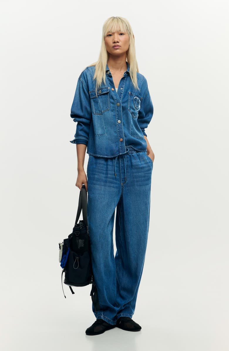 Desigual Drawstring Wide Leg Jeans, Alternate, color, Medium Blue