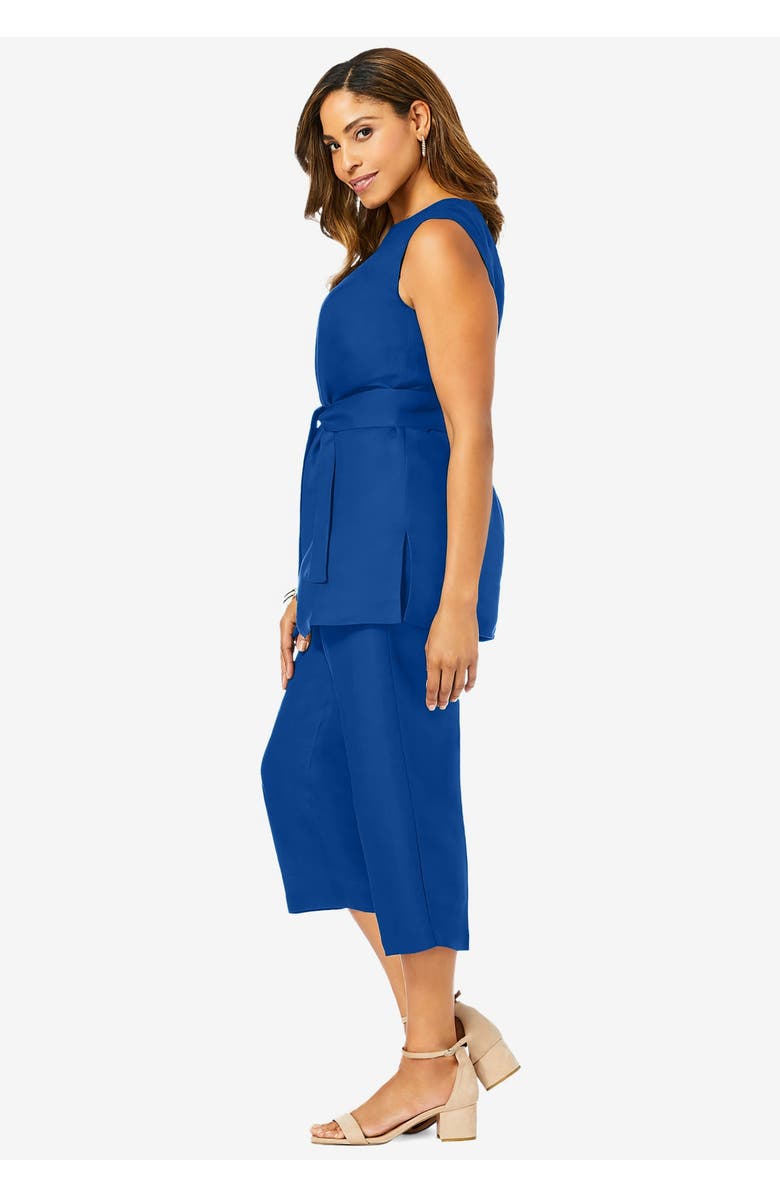 Jessica London 2-Piece Linen Capri Set, Alternate, color, Black