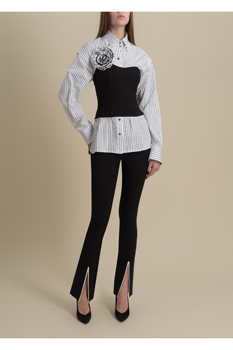 Helix Striped Satin-Trim Oxford Shirt, Alternate, color, White and Black