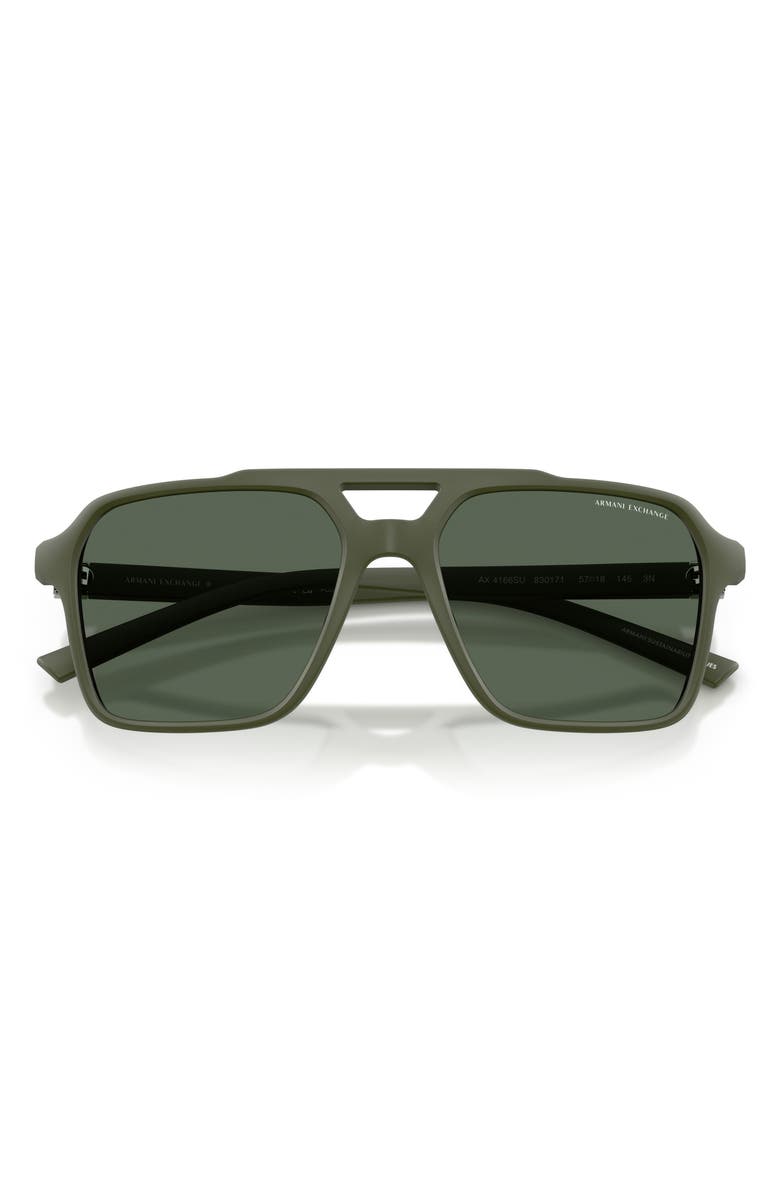 Armani Exchange 57mm Pilot Sunglasses, Alternate, color, Matte Green / Dark Green