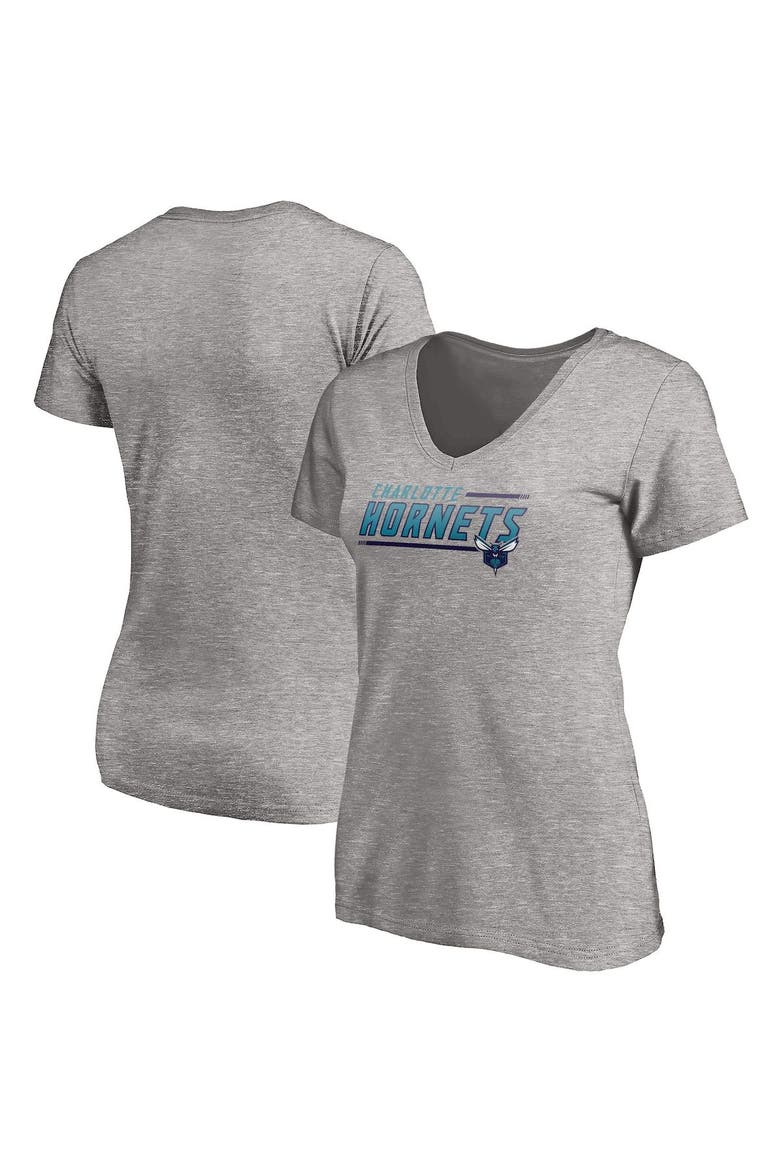 Women's Fanatics Branded Heathered Gray Charlotte Hornets Plus Size Mascot In Bounds V-Neck T-Shirt, Main, color, Heather Gray