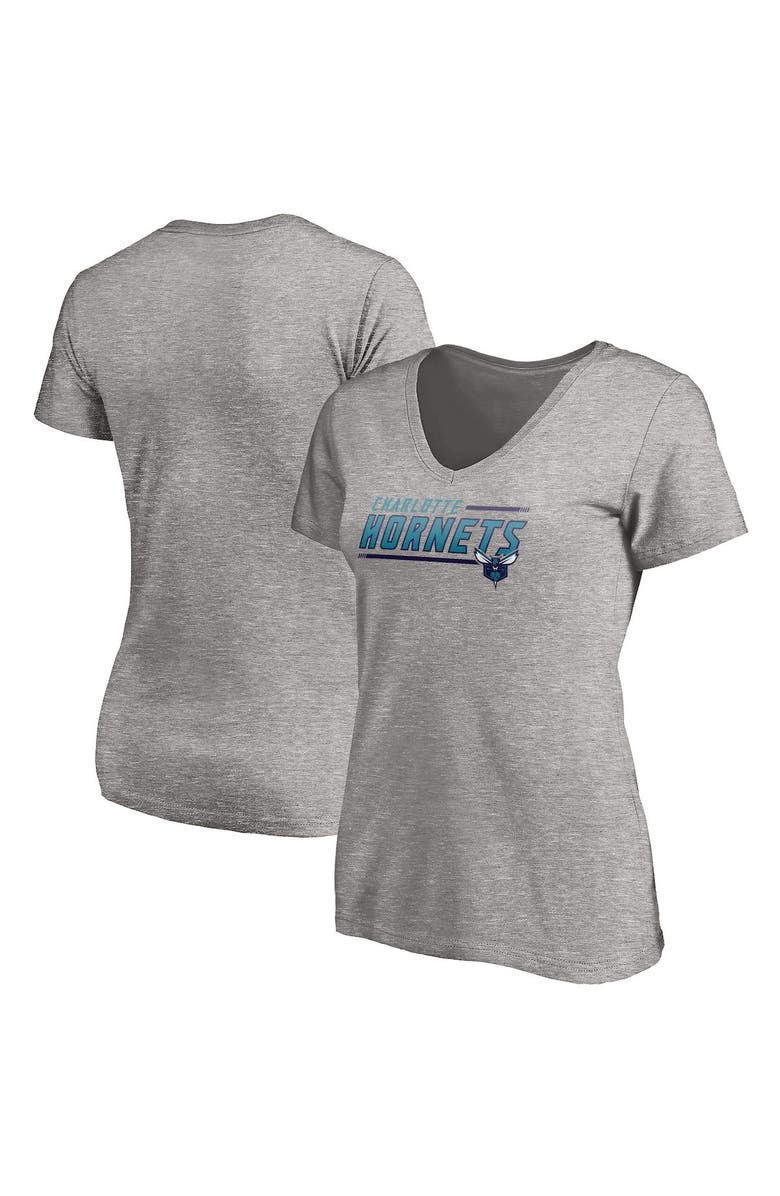 FANATICS Women's Fanatics Branded Heathered Gray Charlotte Hornets Plus Size Mascot In Bounds V-Neck T-Shirt, Main, color,