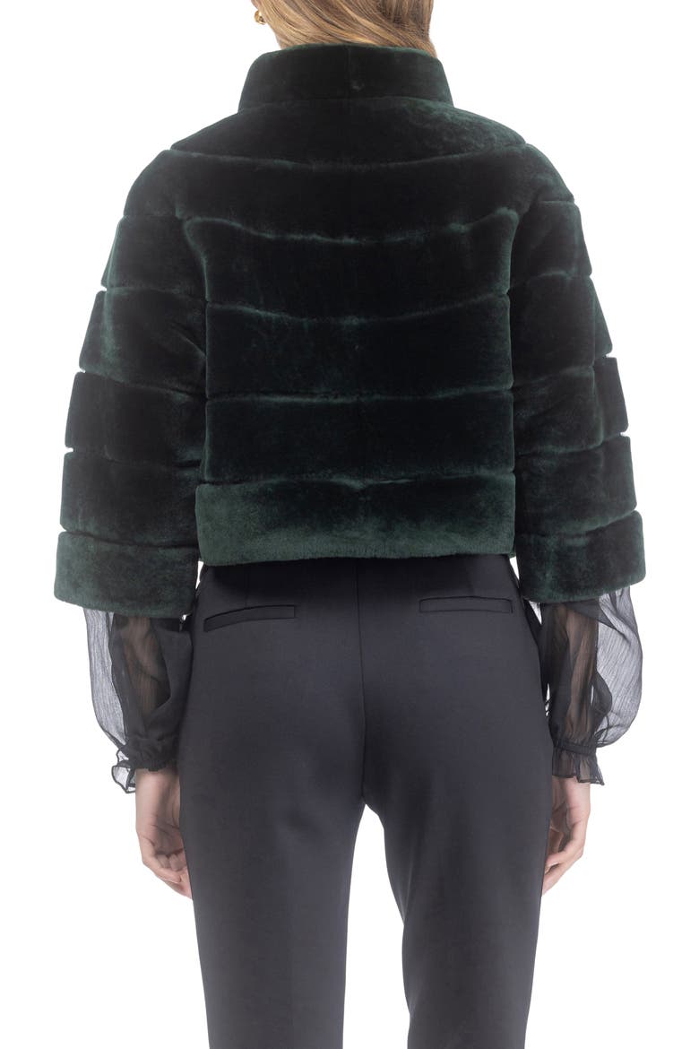 Genuine Shearling Cropped Bolero with Cropped Sleeves, Alternate, color, EMERALD