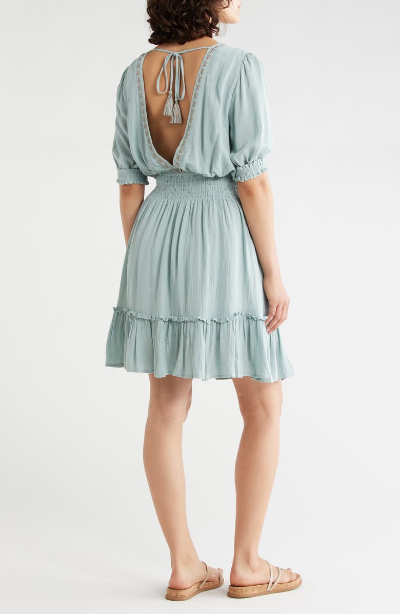 Lovestitch Bishop Sleeve Minidress, Alternate, color, Seafoam/ Taupe