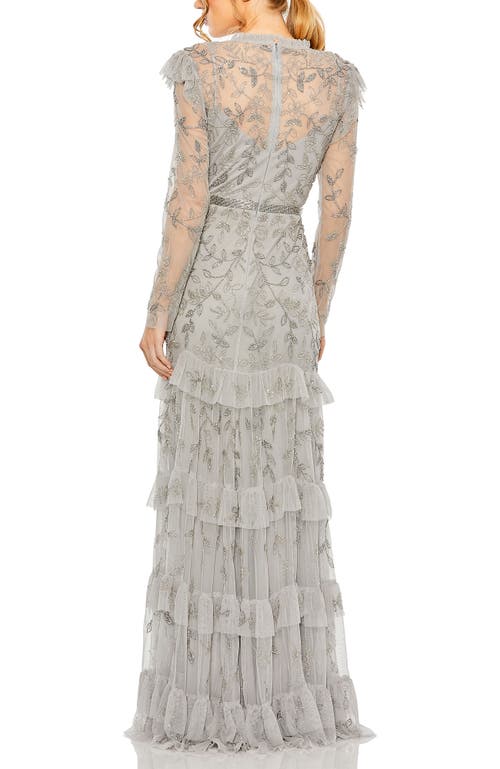 Mac Duggal Structured Ball Gown With Square Neck And Cap Sleeves In Silver