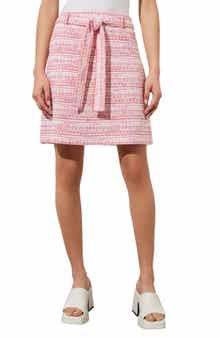 Ming Wang Stripe Tweed Belted Miniskirt