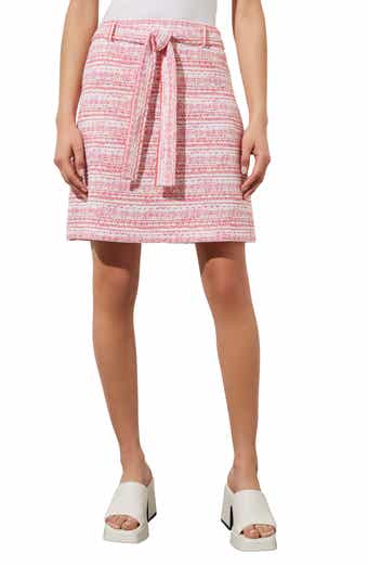 Ming Wang Stripe Tweed Belted Miniskirt