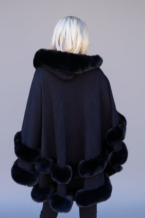 Le Fafo Jolie Hooded Cape Poncho In Blue