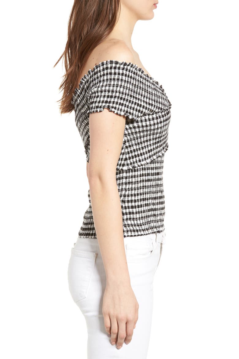 Bowman Smocked Gingham Top, Alternate, color, BLACK