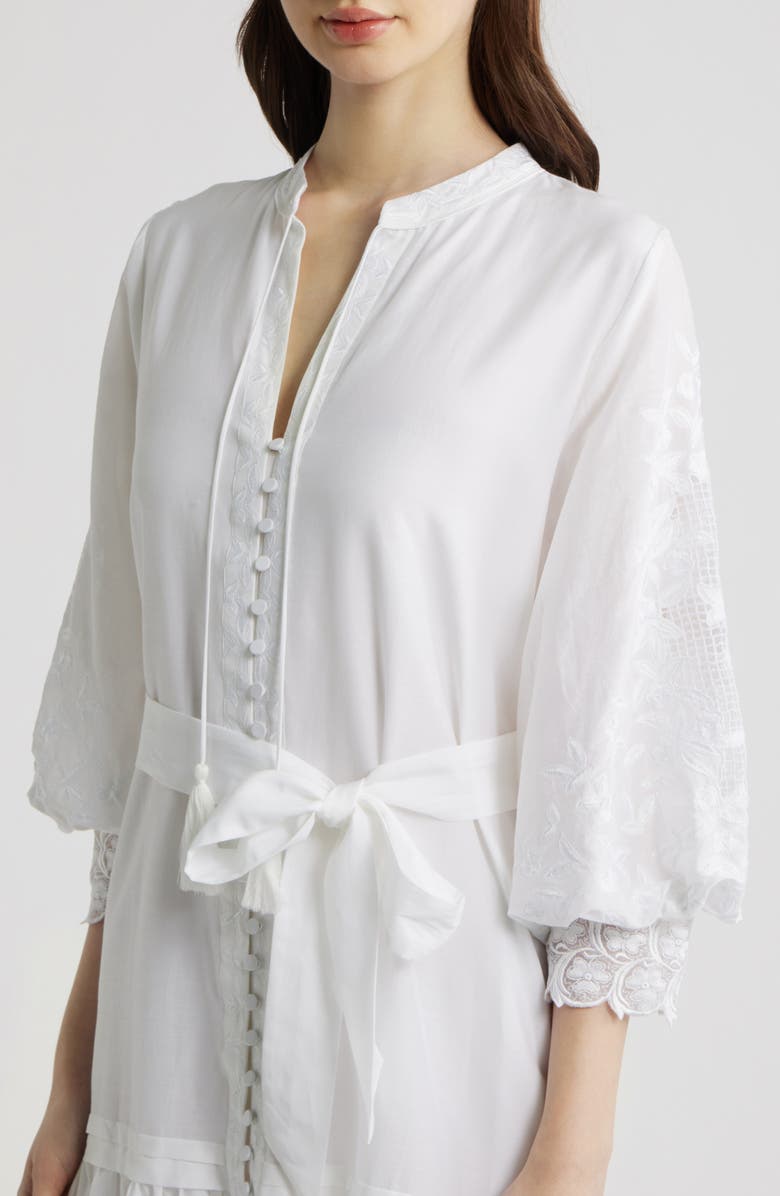 KOBI HALPERIN Erica Embroidered Detail Long Sleeve Cotton & Silk Dress, Alternate, color, White