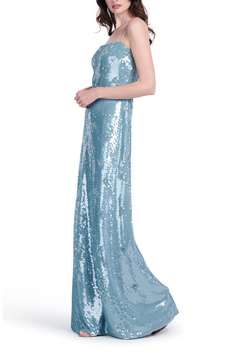 Beaded Floral Sequin Bias Cut Gown, Alternate, color, LIGHT BLUE