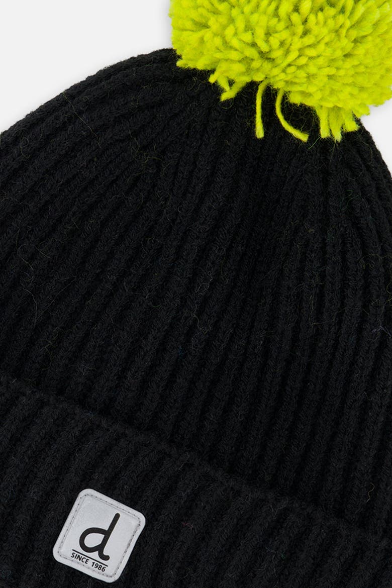Winter Ribbed Cuff Logo Patch Knit Hat with Pompom, Alternate, color, Black and Green