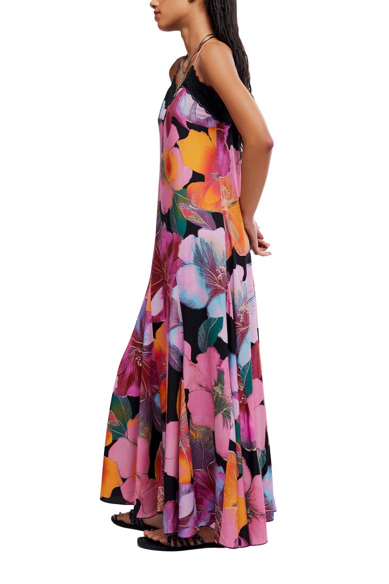 Bloomspell Floral Lace Trim Maxi Dress, Alternate, color, DESERT ROSE COMBO