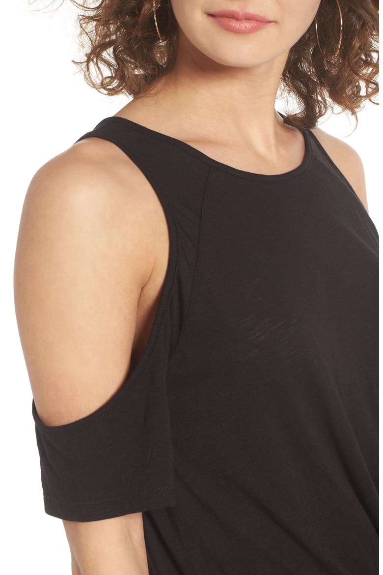 Twist Front Cold Shoulder Tee, Alternate, color, BLACK