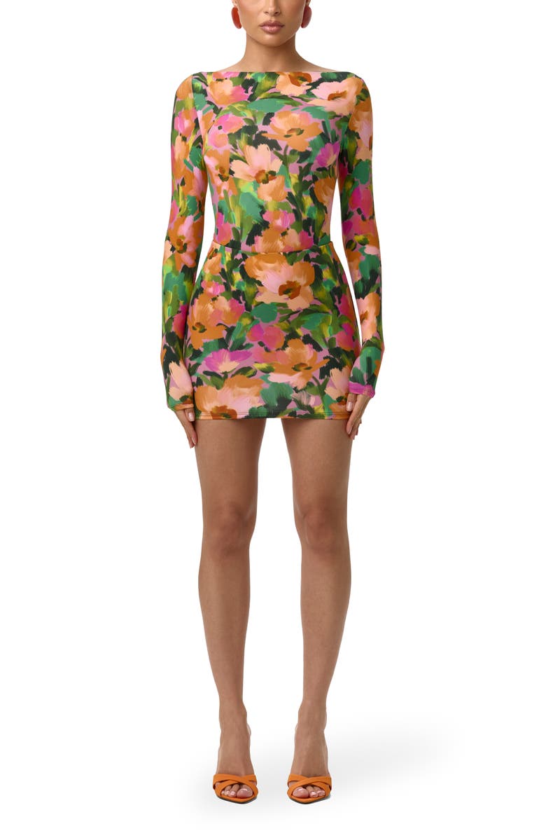 Naked Wardrobe Naked Floral Long Sleeve Bodysuit, Alternate, color, Secret Garden