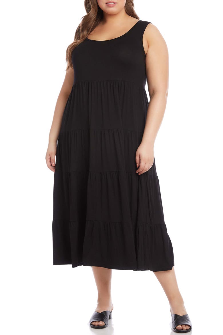 Tiered Midi Dress, Main, color, BLACK