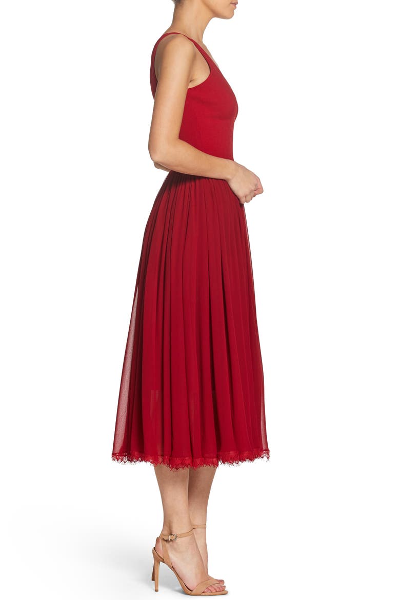 Alicia Mixed Media Midi Dress, Alternate, color, GARNET