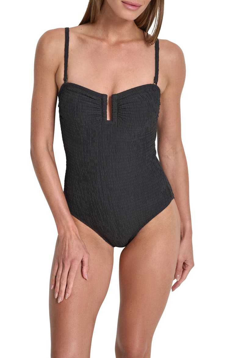 U-Wire Bandeau One-Piece Swimsuit, Main, color, BLACK TEXTURE