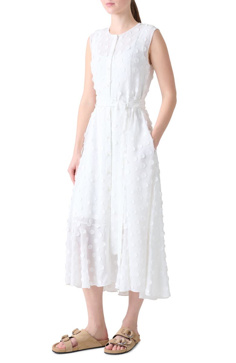 Akris punto Boho Clip Dot Techno Georgette Midi Shirtdress, Alternate, color, Cream