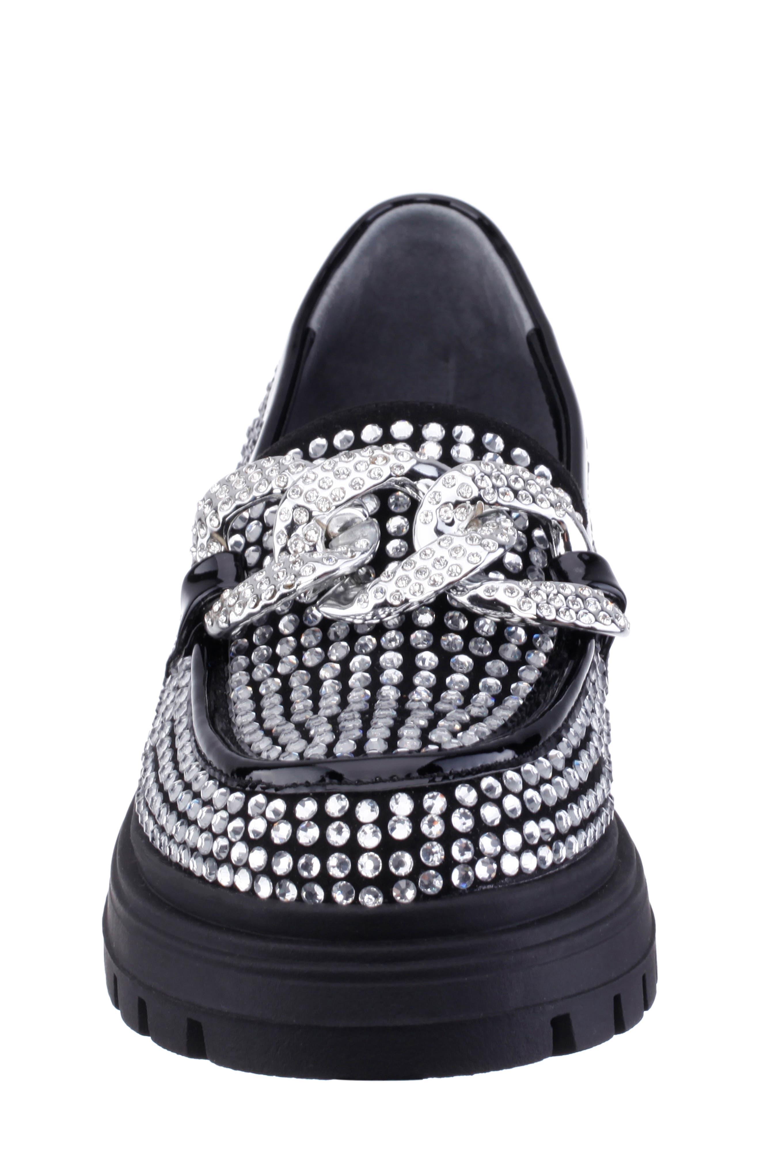 Nina Kids' Halina Crystal Embellished Chain Loafer, Alternate, color, Black