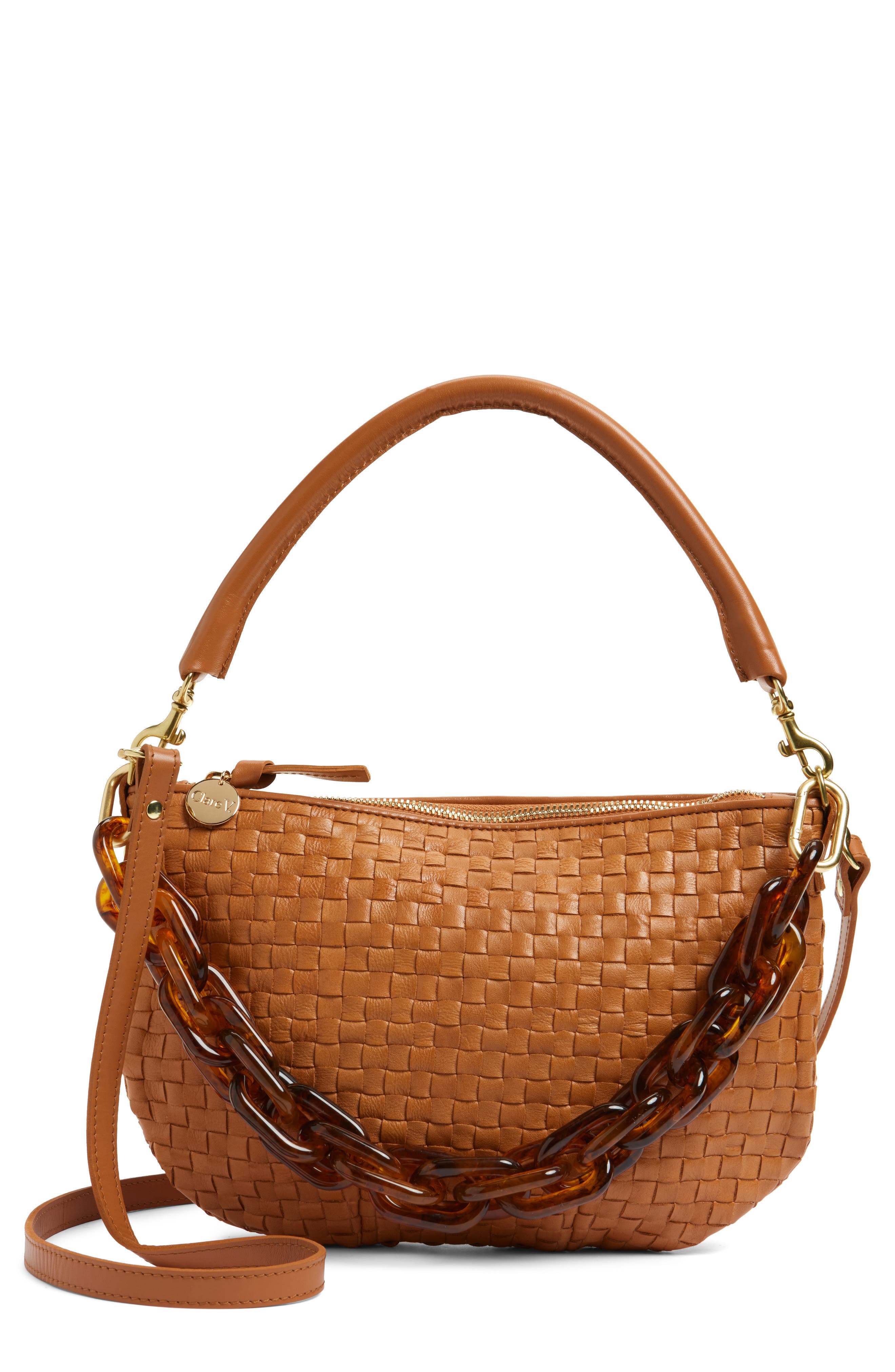 Clare V. Petit Moyen Woven Leather Messenger Bag, Main, color, 