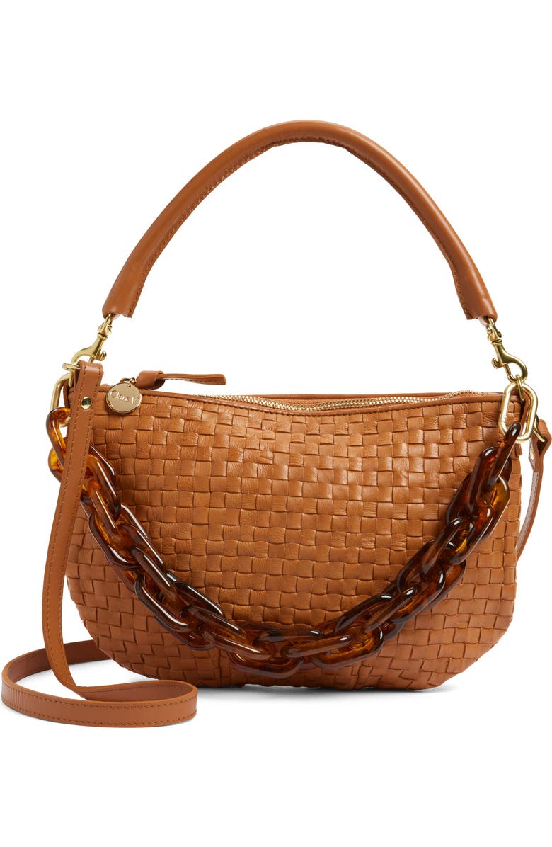 Clare V. Petit Moyen Woven Leather Messenger Bag, Main, color,