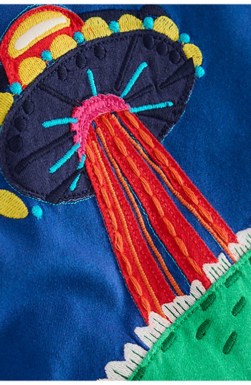 Mini Boden Kids' Ufo Dinosaur Appliqué T-shirt In Blue