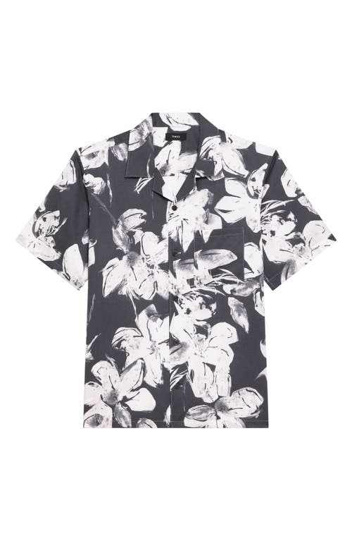 Theory Noll Brushed Floral Camp Shirt In Black