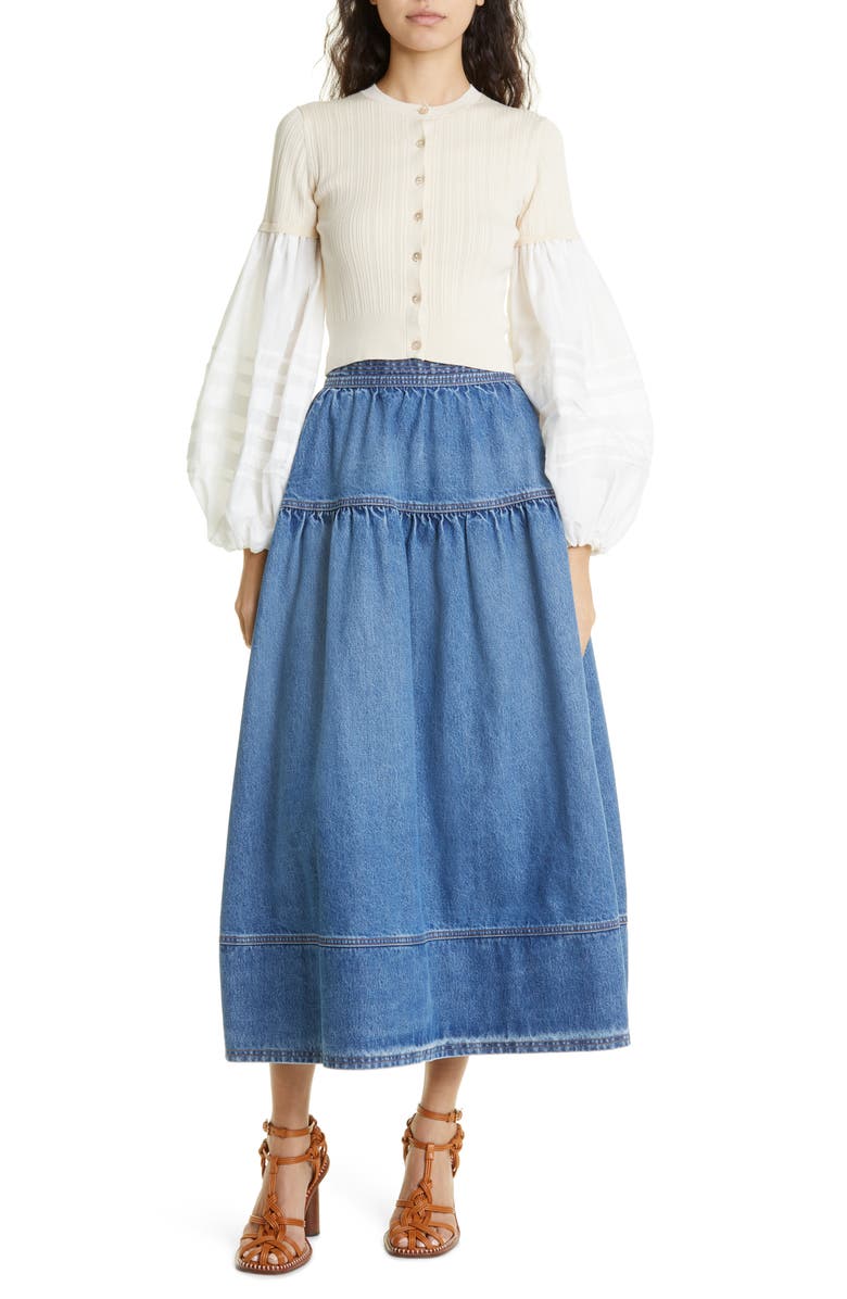 Ulla Johnson The Astrid Denim Maxi Skirt, Alternate, color, Danube Medium Indigo Wash