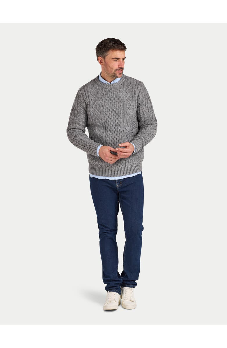 Raging Bull Chunky Cable Crew Neck Knit Sweater, Alternate, color, Grey Marl