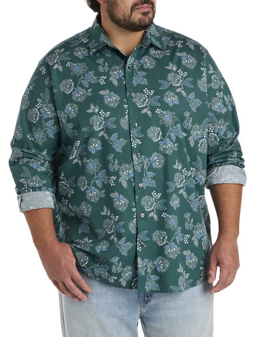 Synrgy By Dxl Big & Tall Rolled-sleeve Floral Print Sport Shirt In Green