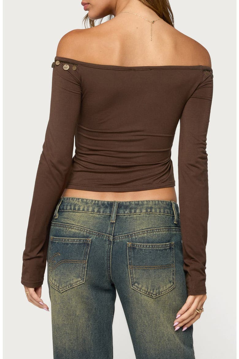 Aili Coin Charm Off the Shoulder Top, Alternate, color, BROWN